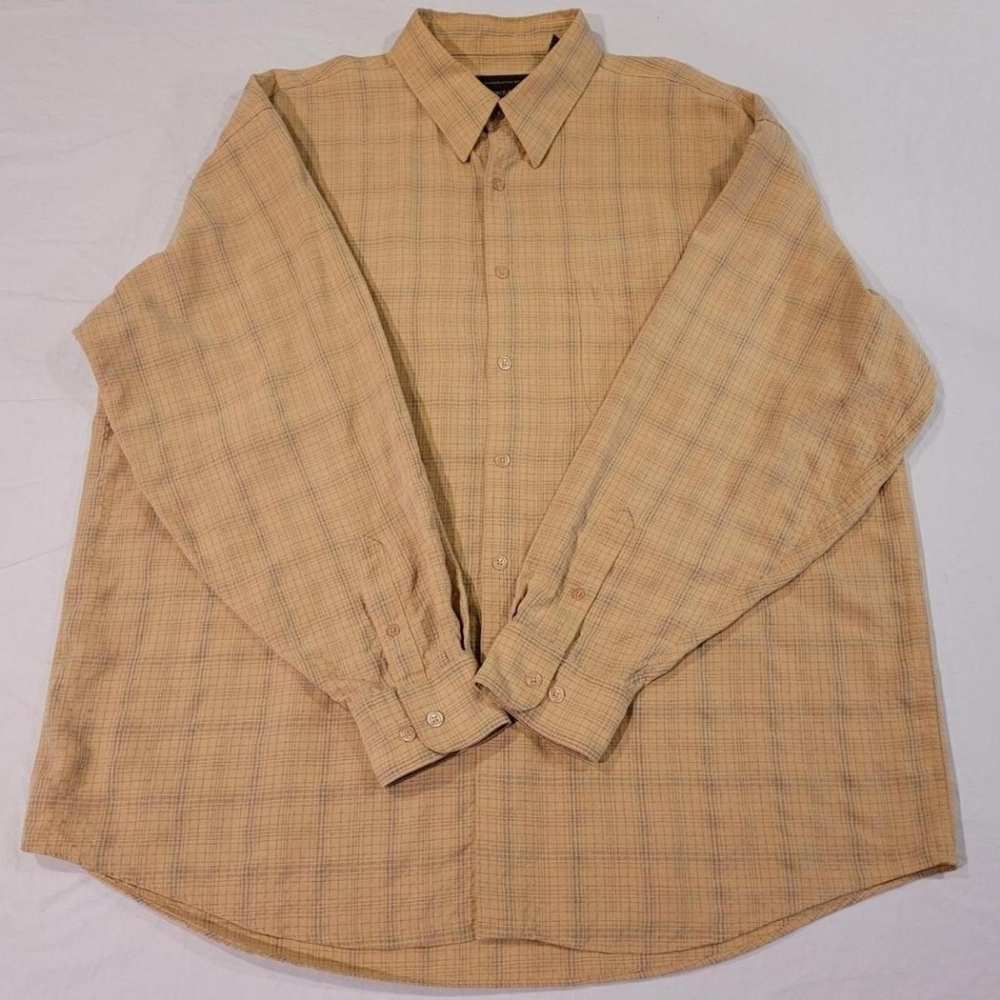 Johnston & Murphy Button-Up Shirt Long Sleeves,‎ Men's Size XL, Yellow Gray